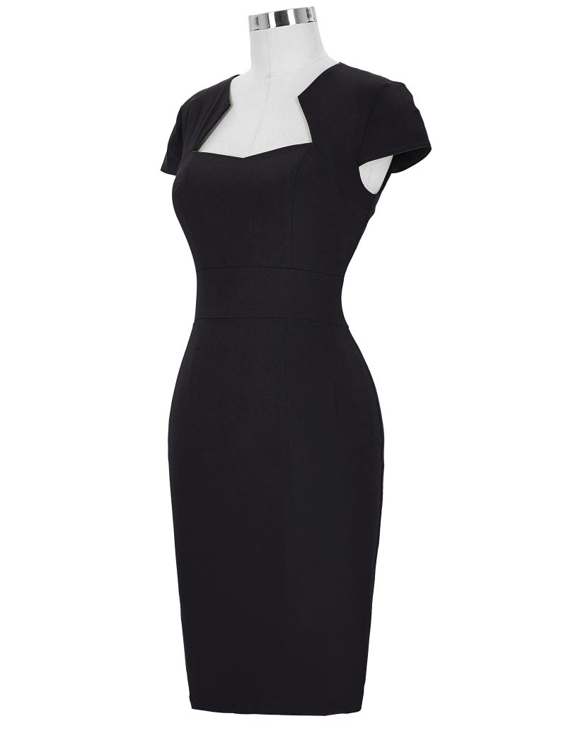 GRACE KARIN Women's 1950s Pinup Square Neck Black Bodycon Pencil Dress L CL8947-1 - Image 3